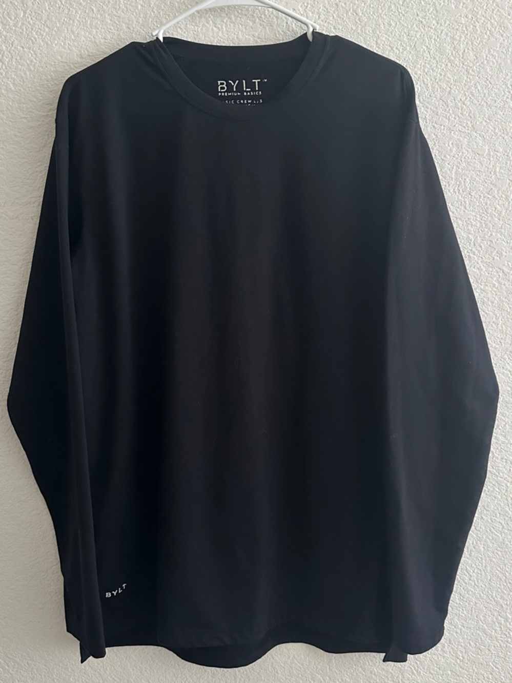 BYLT Basics Men's Long Sleeve Crew in Black with Split Hem Size Large